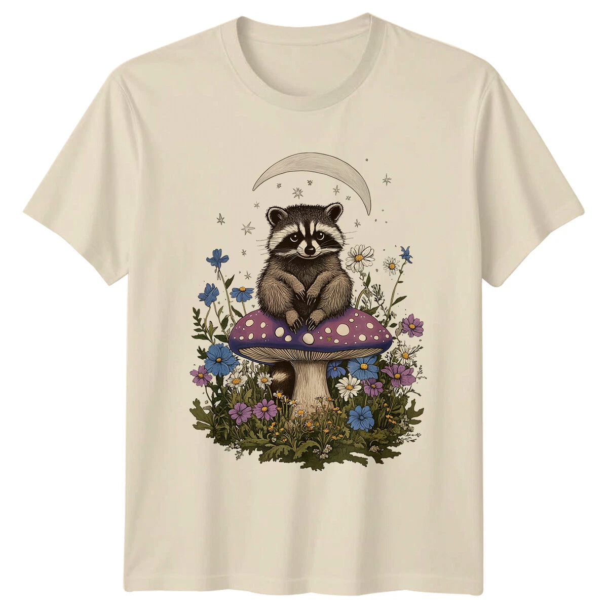 Raccoon On Mushroom T-Shirt Cute Animal T-Shirt