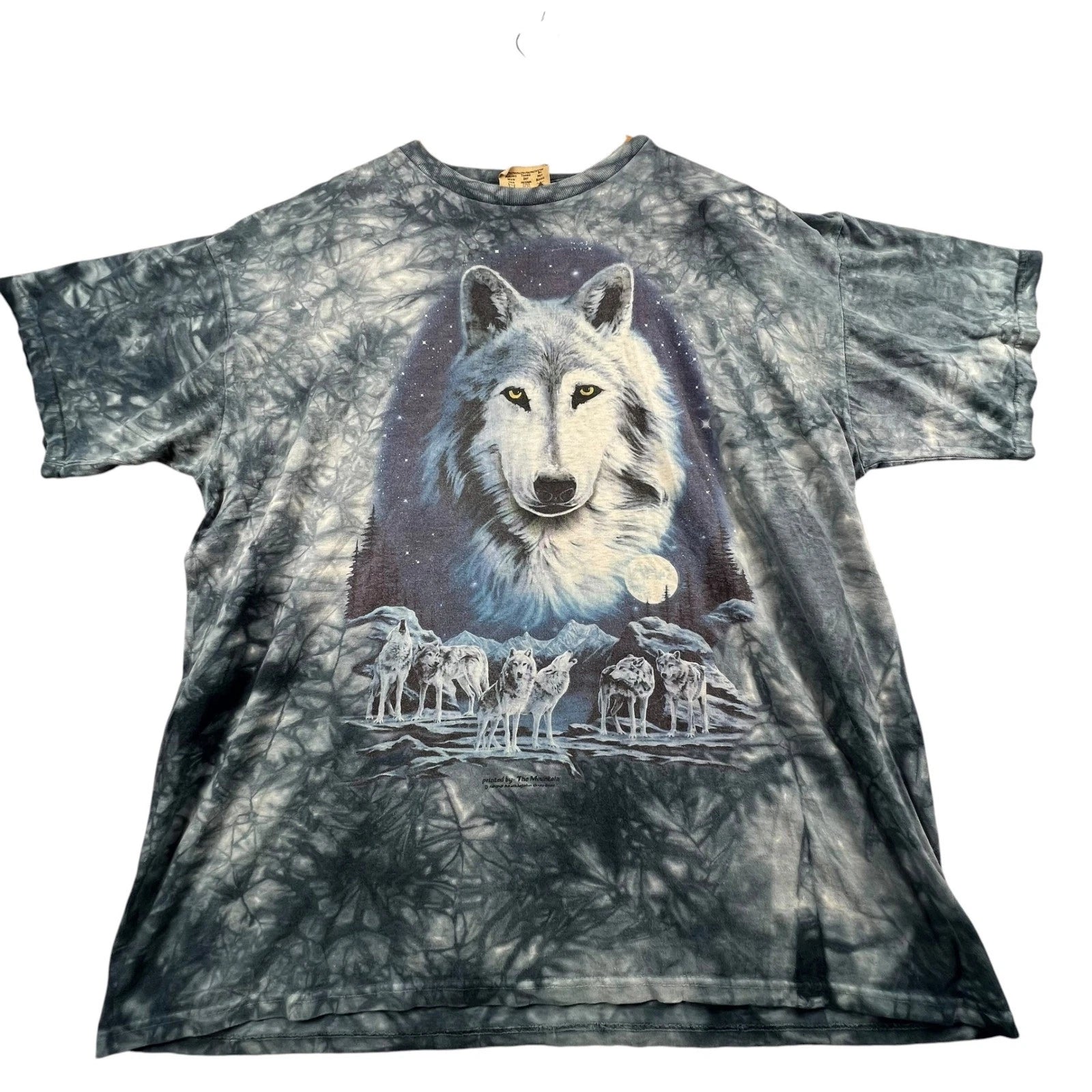 Vintage Mountain Wolf Graphic T-Shirt Mens XL Grey Tie Dye Mystical Moon