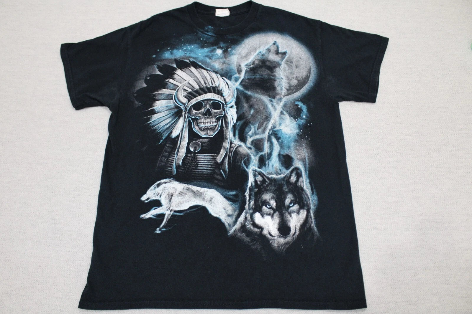 Vintage Wolf Moon Skull T-Shirt Adult Medium Black Wolfie Aesthetic