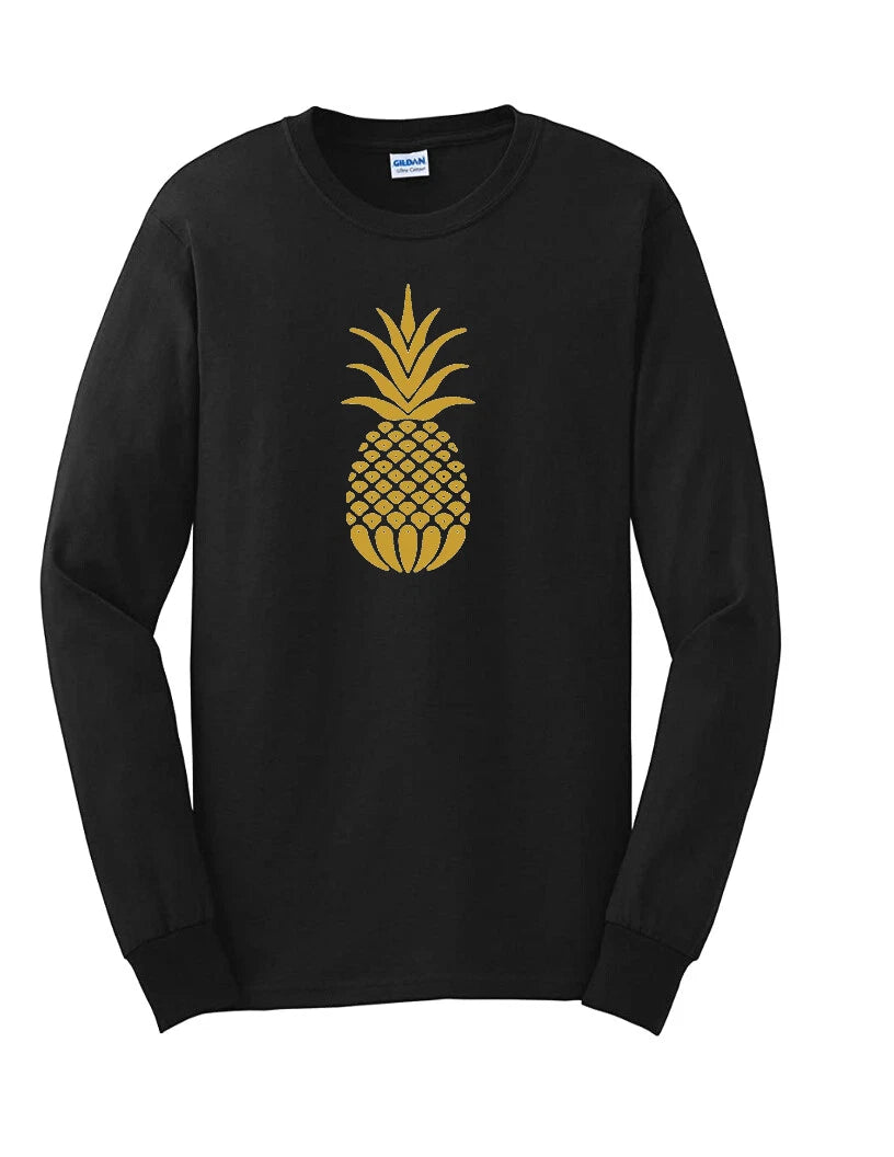 Gold Pineapple Long Sleeve Tee Cute Food Fruit Hawaiian Tropical Island T Shirt