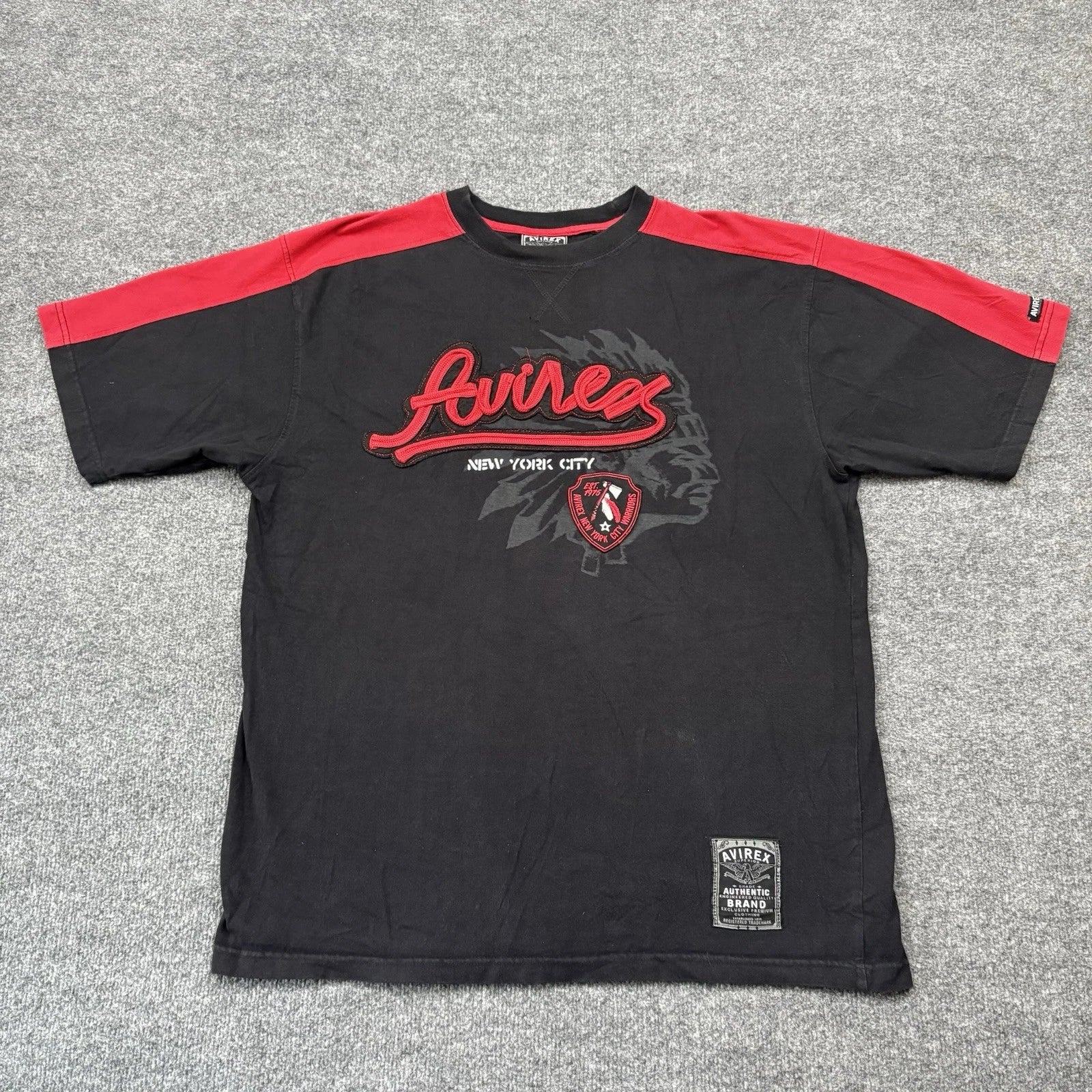 Vintage Avirex T Shirt Mens Medium Black Red 3D Script Logo Hip Hop Grunge Y2K