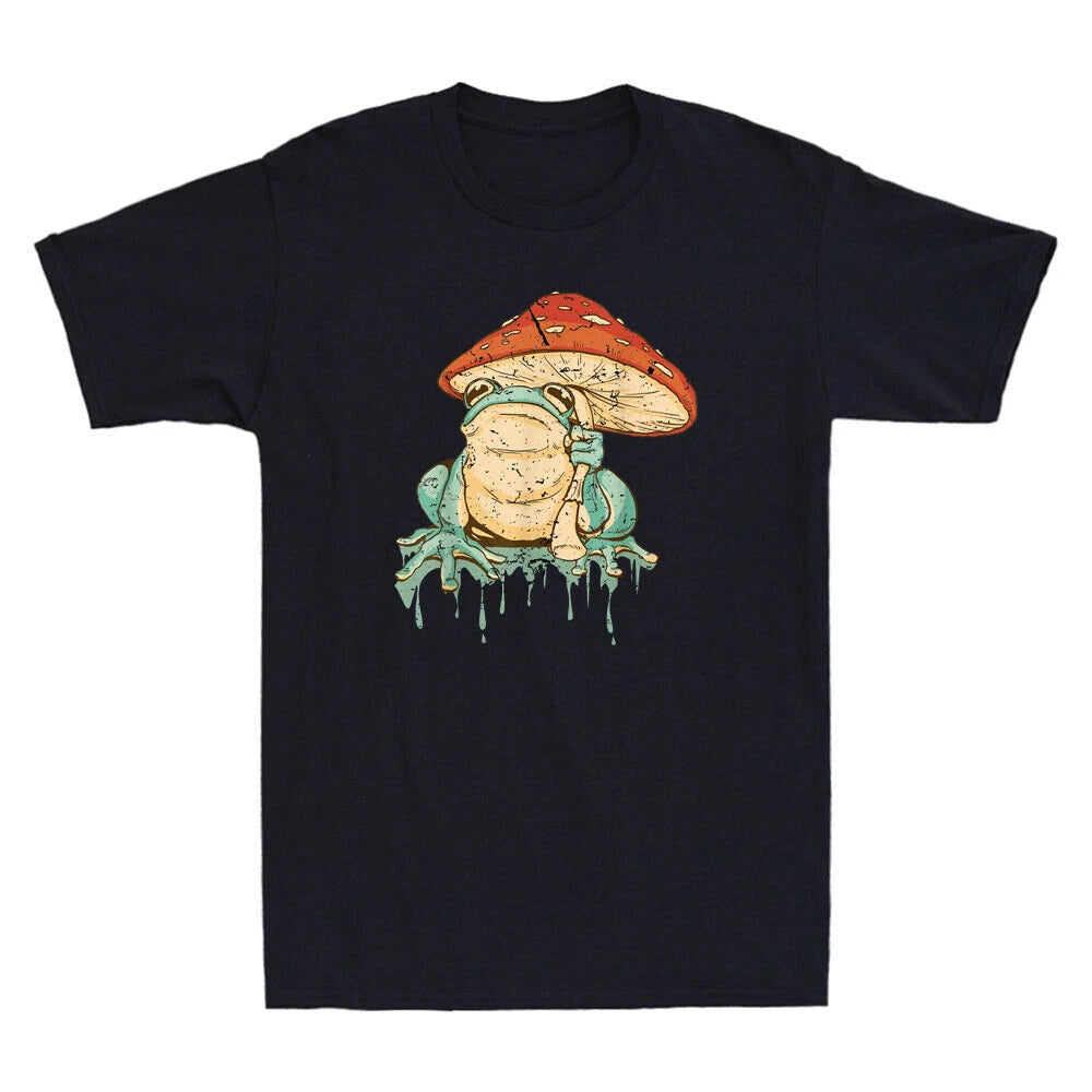 Frog With Mushroom Cute Frog Graphic Cottagecore Aesthetic Novelty Men's T-Shirt