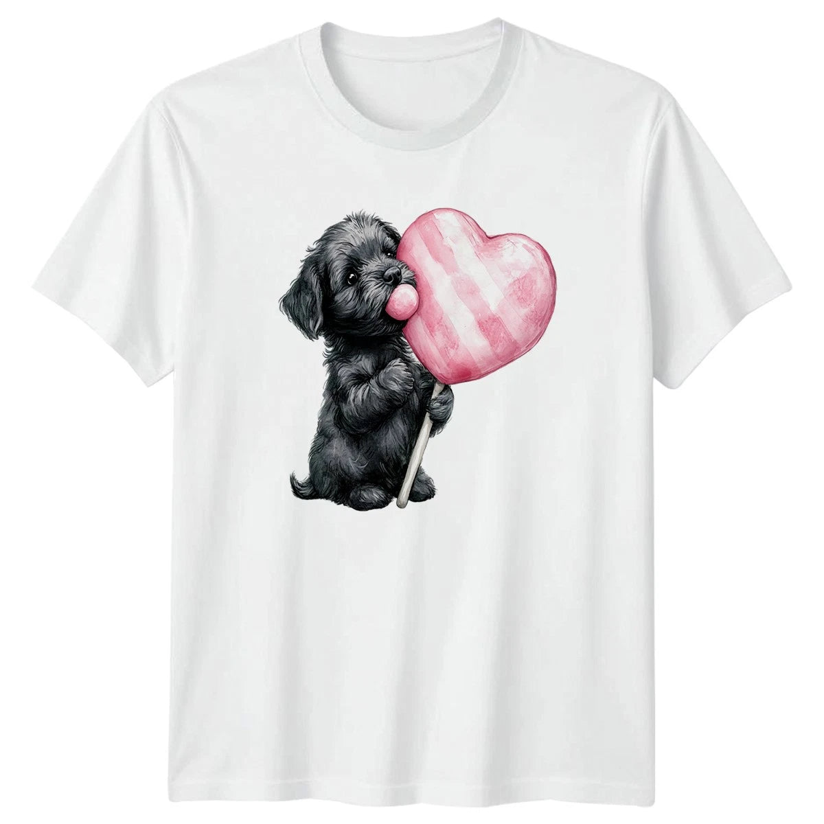 Puppy With Lollipop Dogs Animals Mens T-Shirt Womens Tee Graphic Unisex Top