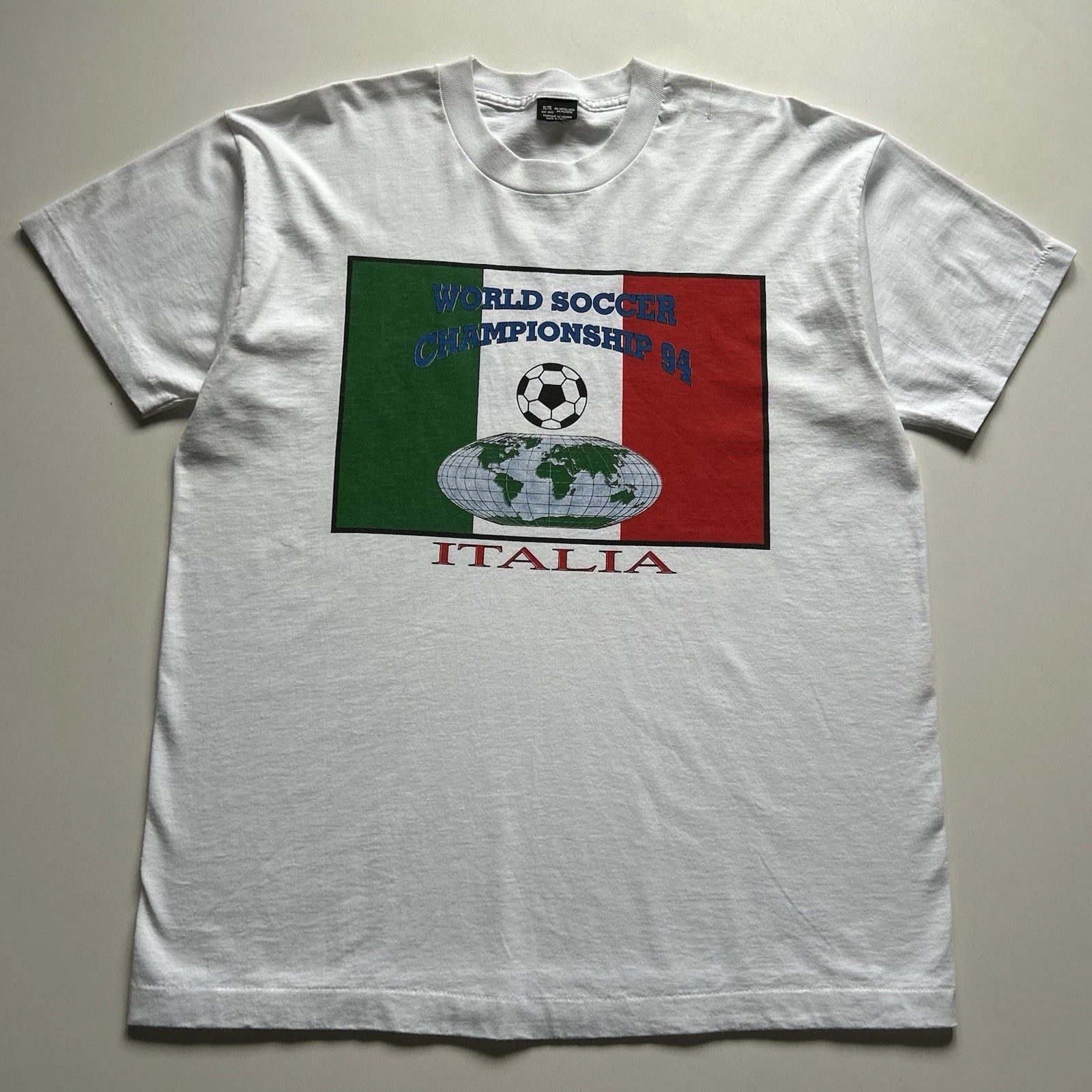 Vintage Italy 1994 World Soccer Championship T-Shirt Size XL White 90s Italia