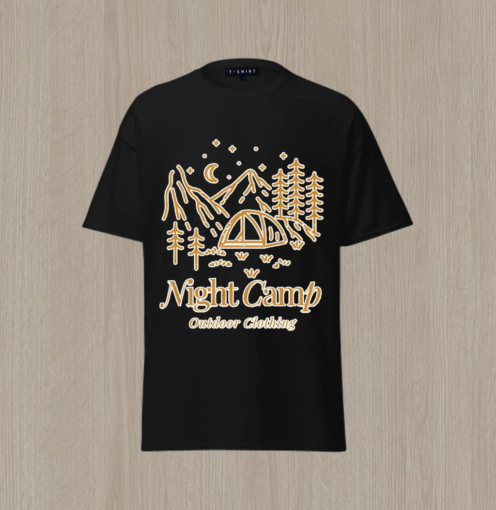 Custom Minimalist Night Campfire T-shirt Design Unisex Jersey Short Sleeve Tee