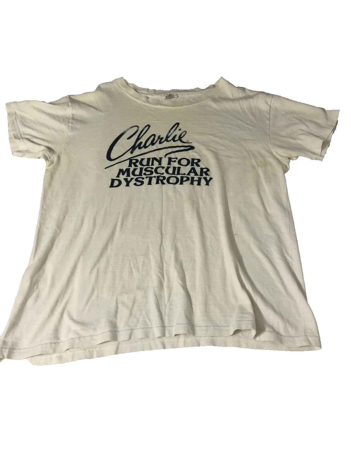 Vtg Hanes Beefy Men's Charlie RUN FOR MUSCULAR DYSTROPHY T Shirt XL white USA