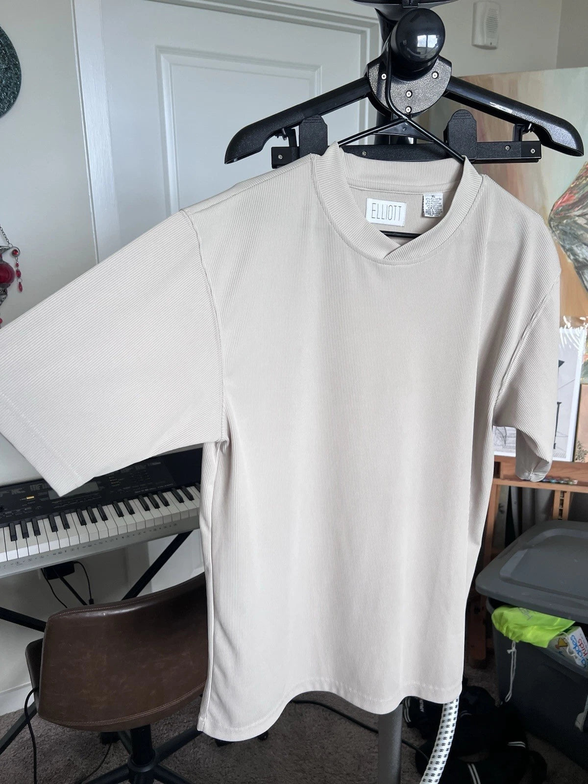 Elliott Ribbed T-Shirt XL Tan Beige Textured Short Sleeve Minimalist Stretchy