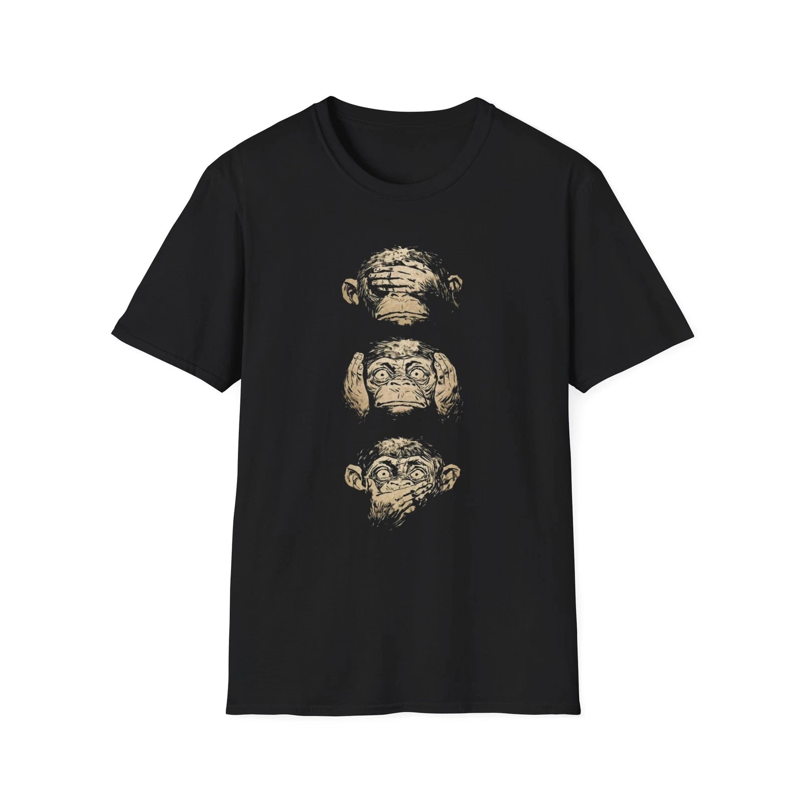 Monkey See No Evil Hear No Evil Speak No Evil Softstyle T-Shirt, Cute Monkey Tee