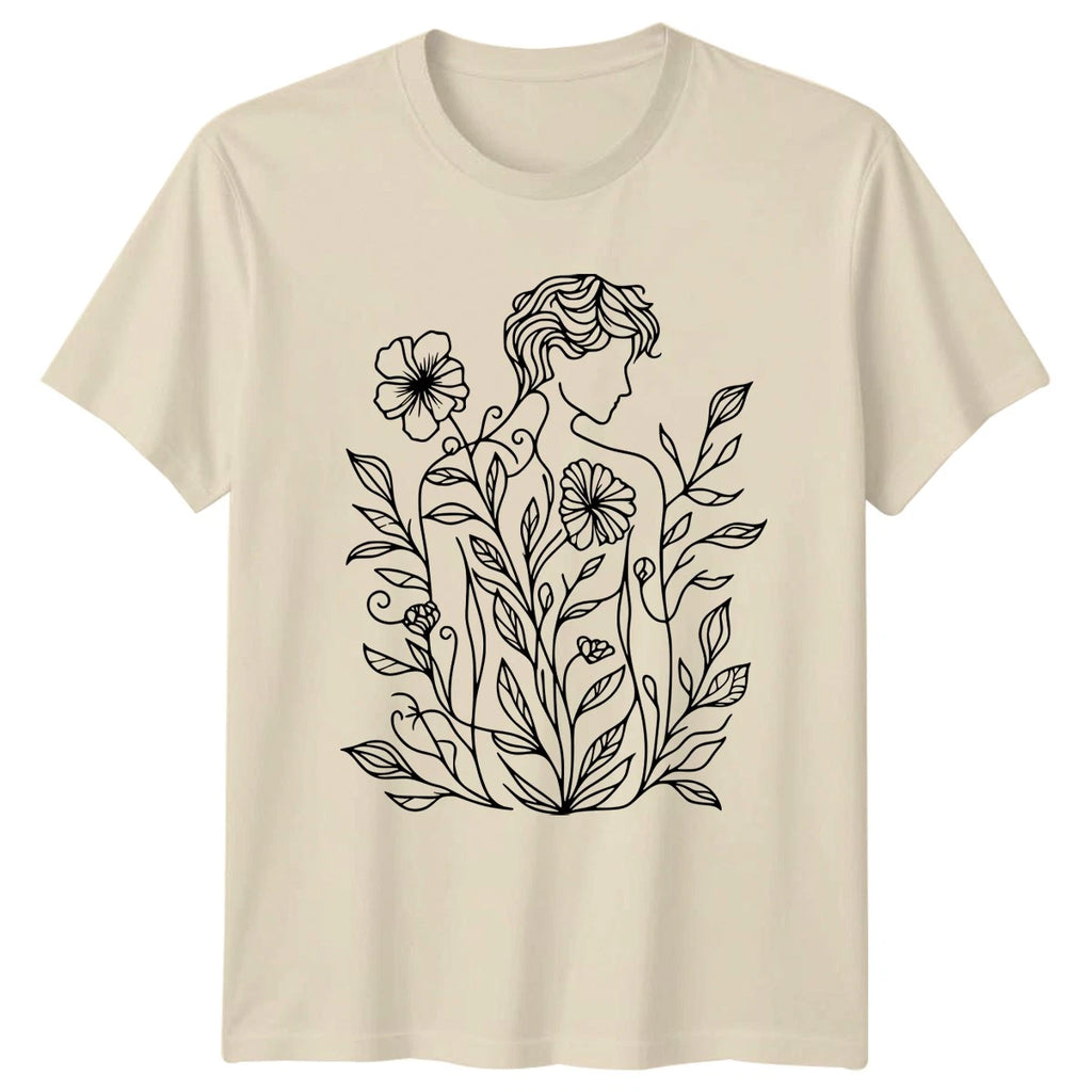 Floral Aesthetic Line Art Womens T-Shirt Floral Line Art Birthday Gift For Her