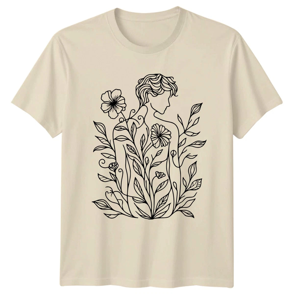 Floral Aesthetic Line Art Womens T-Shirt Floral Line Art Birthday Gift For Her