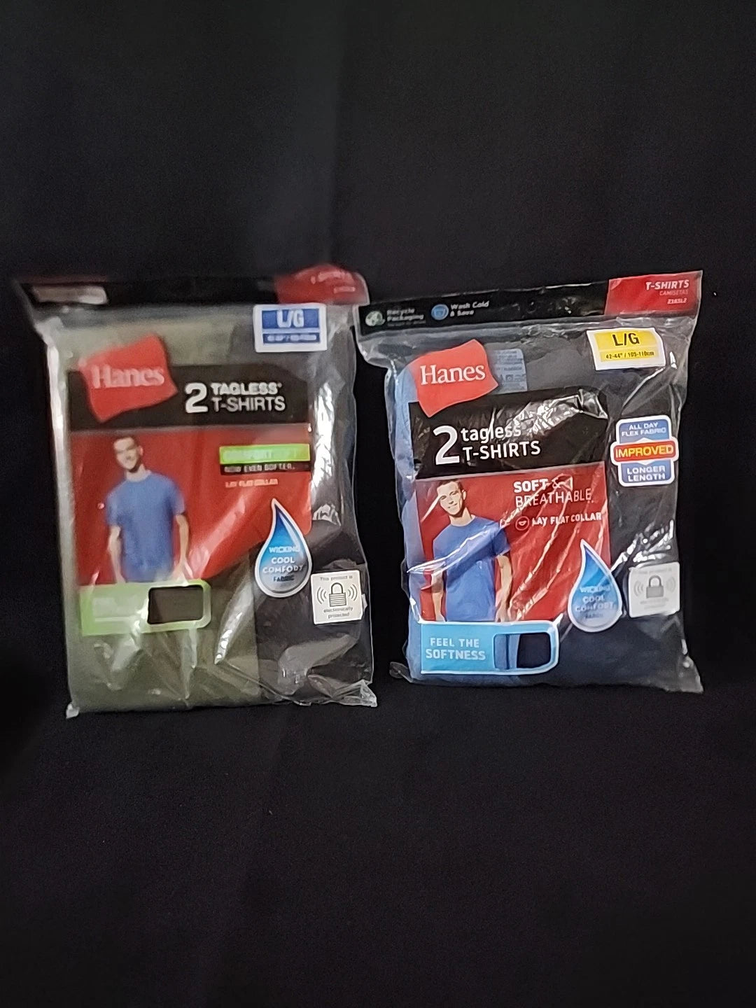 Hanes Mens  2Pk Cool Comfort Wicking Tagless Large - Choose Color Blue Or Green