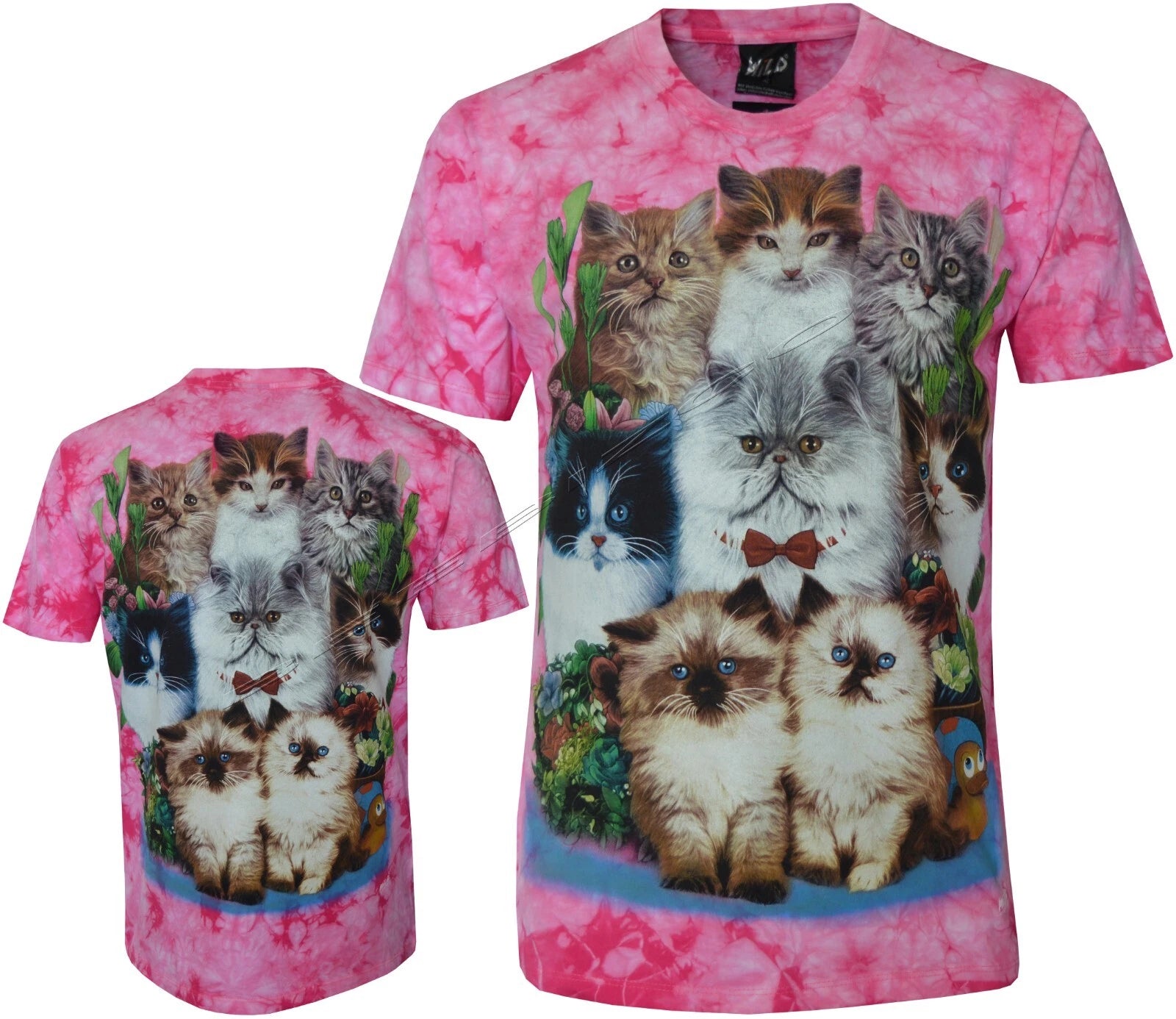 Tie Dye T-Shirt Kittens Plants and Flowers Cute Baby Cats Glow in Dark by Wild