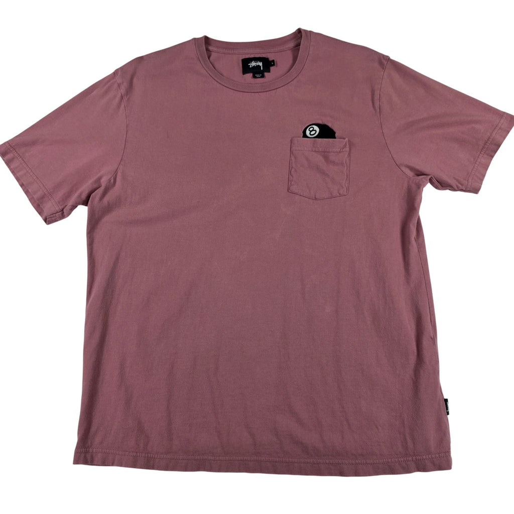 Stussy Shirt Mens Large Pink 8 Ball Pocket Tee Skate Streetwear Embroidered