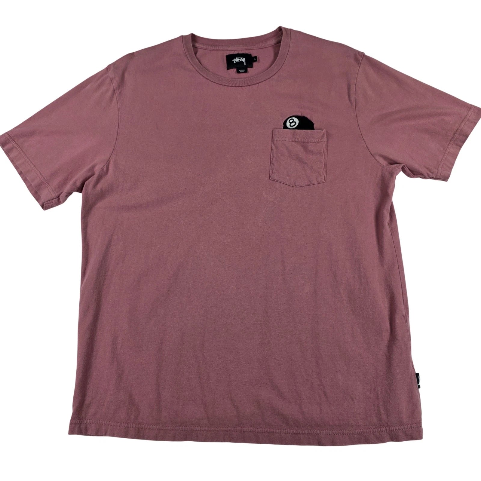 Stussy Shirt Mens Large Pink 8 Ball Pocket Tee Skate Streetwear Embroidered