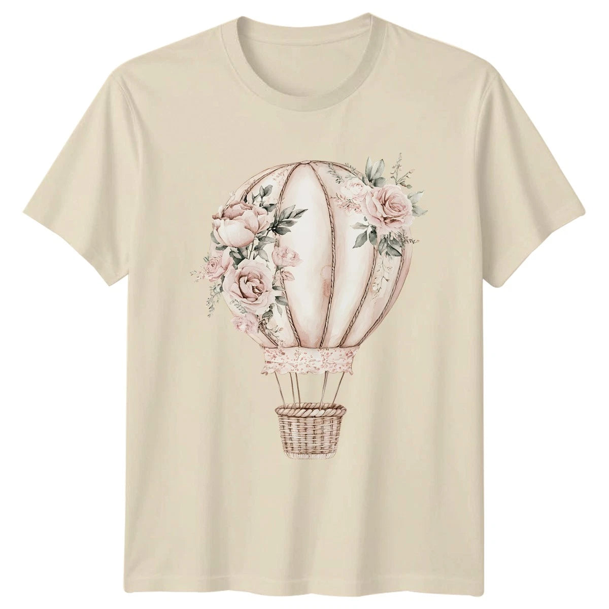 Floral Hot Air Balloon Aesthetic Womens T-Shirt Watercolor Art Vintage