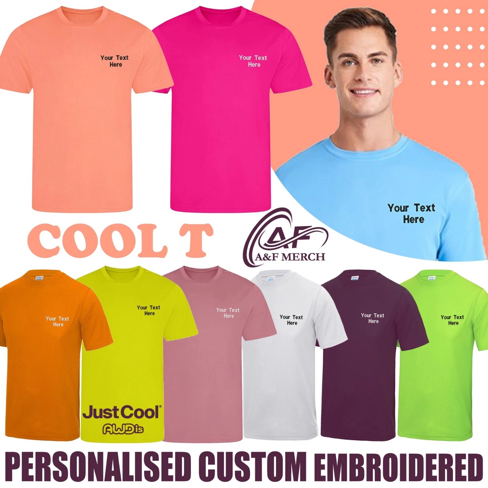 Awdis Cool Custom Embroidered Just Cool Gym Stag Do Hen T-Shirt