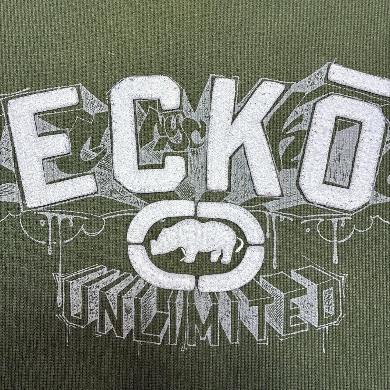 Ecko Unltd Unlimited Thermal Shirt Men 2XL Green White Embroidered 3D y2K Grunge