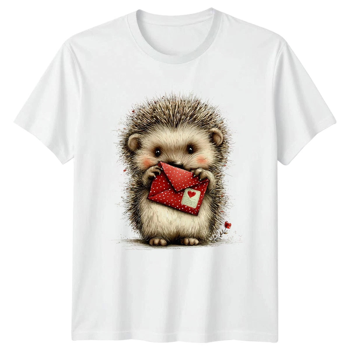 Hedgehog With Letter Animals Mens T-Shirt Womens Tee Graphic Unisex Top