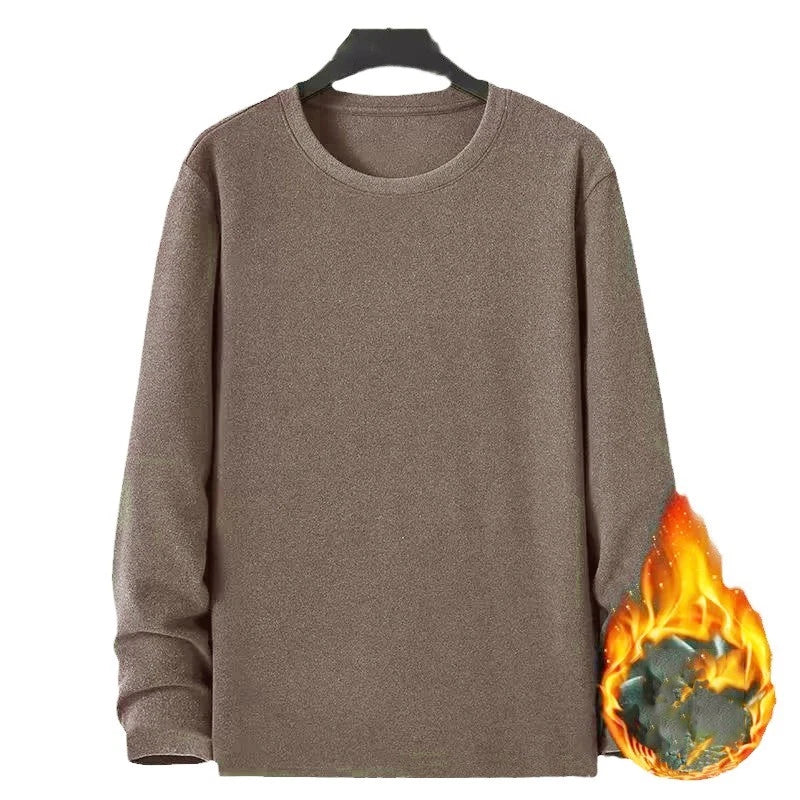 Mens Solid Color Velvet Long Sleeve Casual Loose Top Ideal for Daily Use
