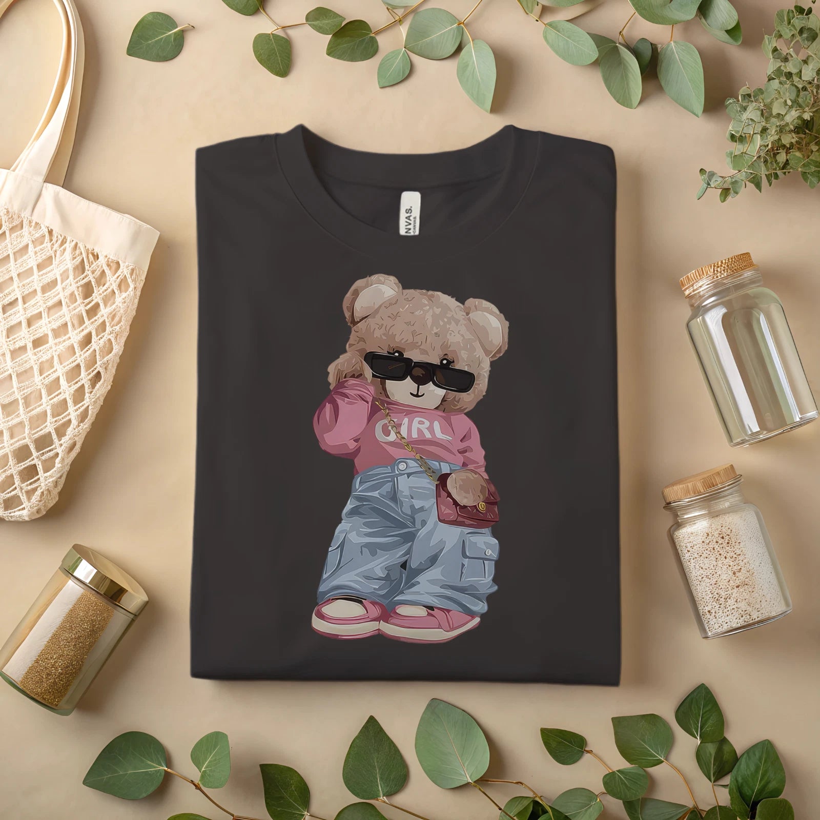 Cool Teddy Bear Girl T-Shirt – Cute Streetwear Bear Graphic Tee A108
