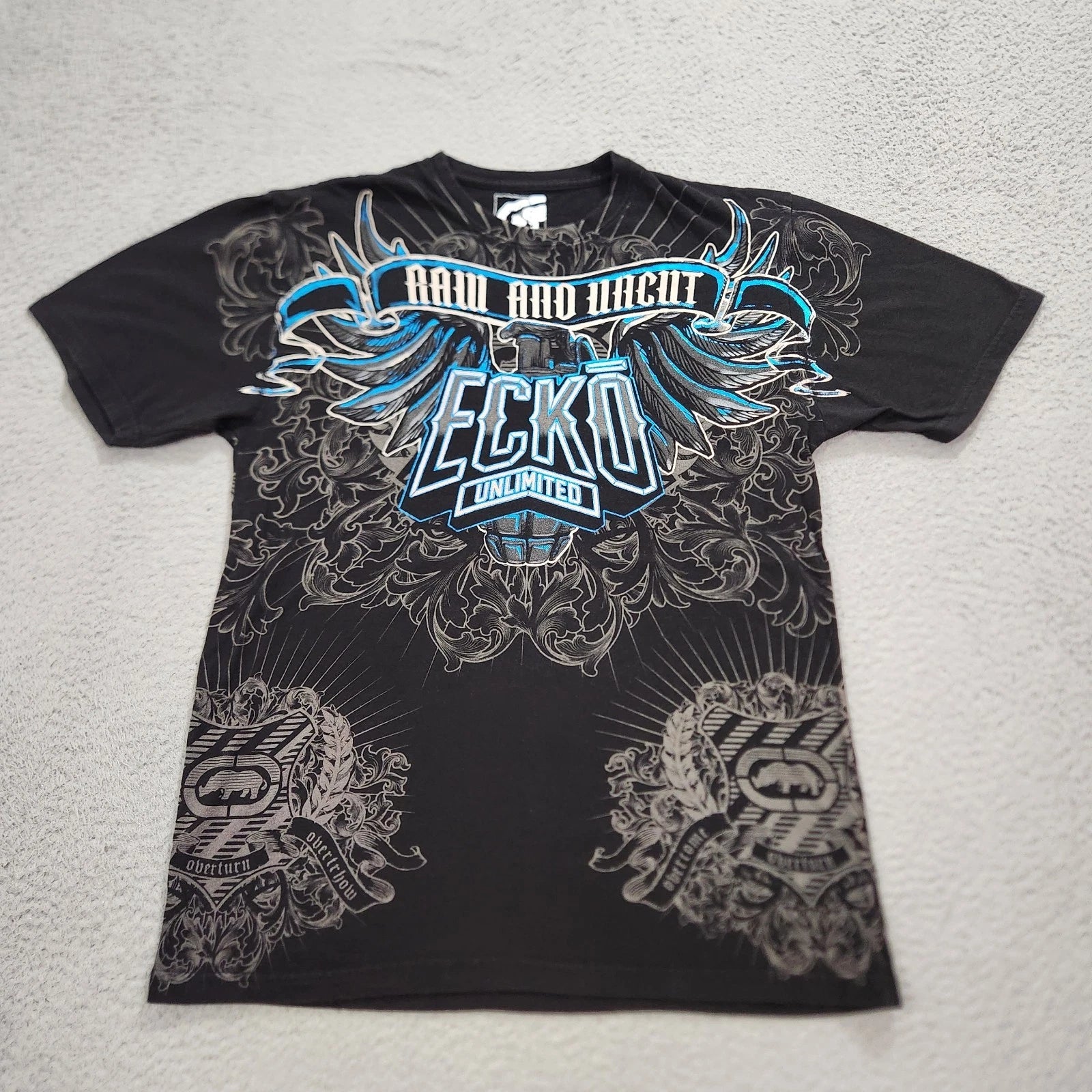 Ecko Unltd T Shirt Mens Large Black Skater Grunge Graphic Hip Hop Rhino Y2K