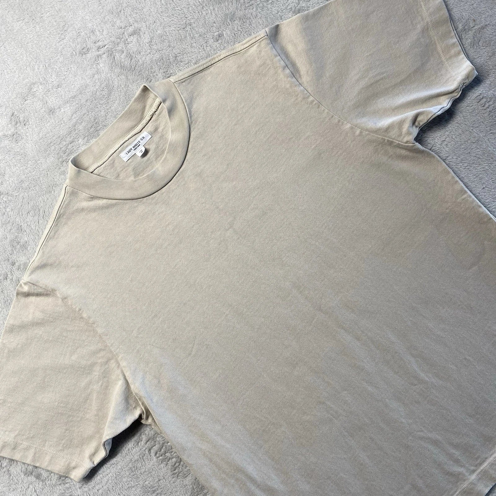 Lady White Co Shirt Mens Medium 38 Paper Ivory Rugby Tee Crew Neck Made in USA