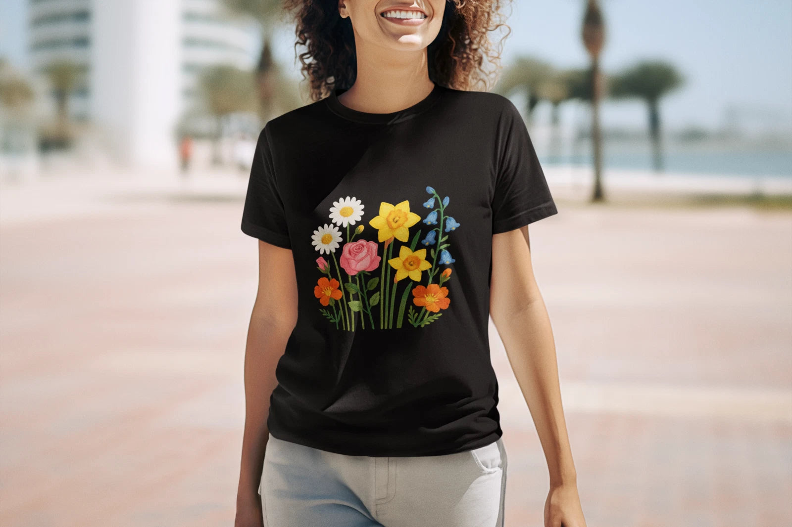 Vintage Botanical Flower Tee Colorful Garden Print Shirt Women’s Aesthetic Fashi