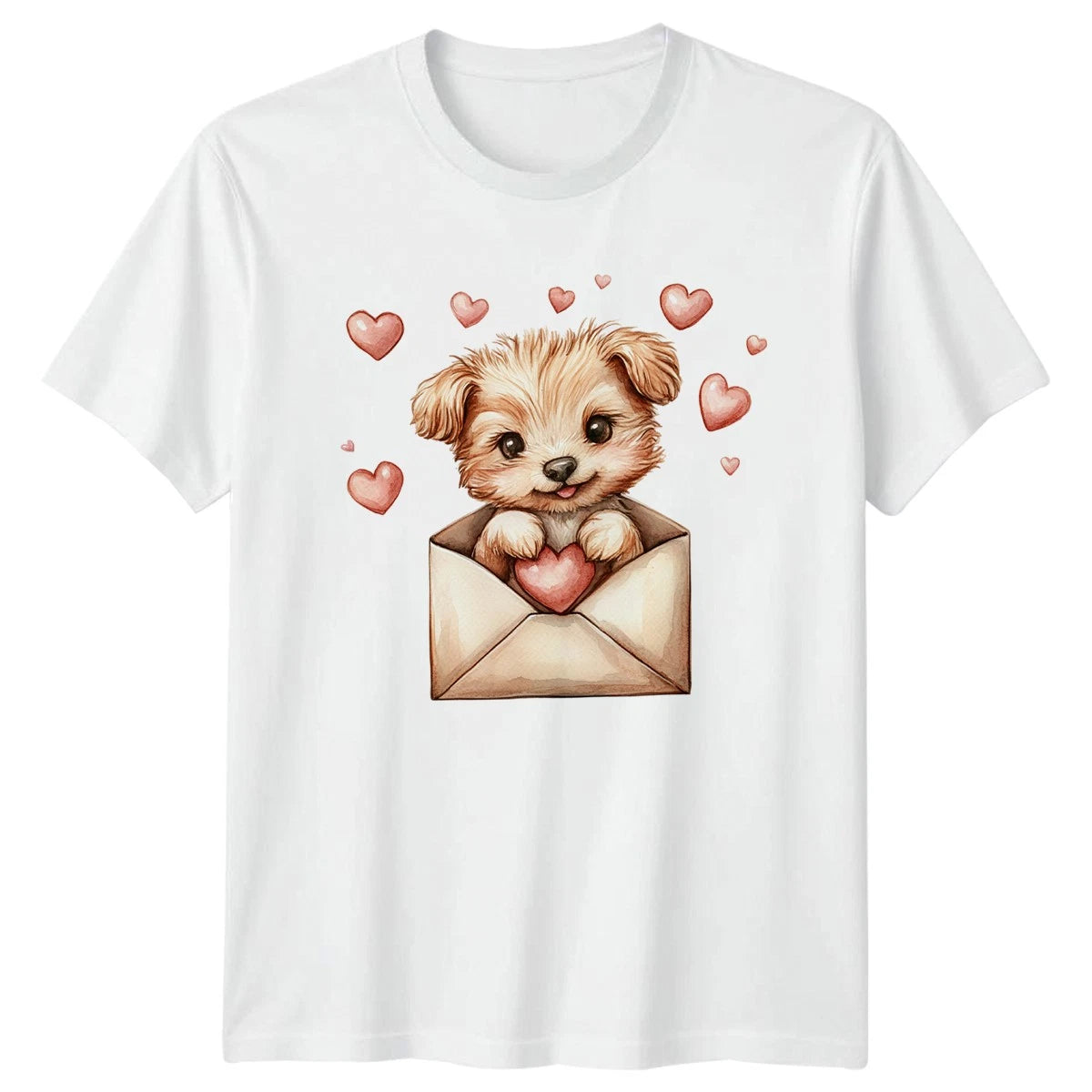 Puppy In Envelope Dogs Animals Mens T-Shirt Womens Tee Graphic Unisex Top