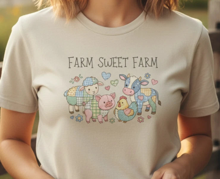 Farm Sweet Farm T Shirt Vintage Patchwork Country Aesthetic Heavy Cotton Tee
