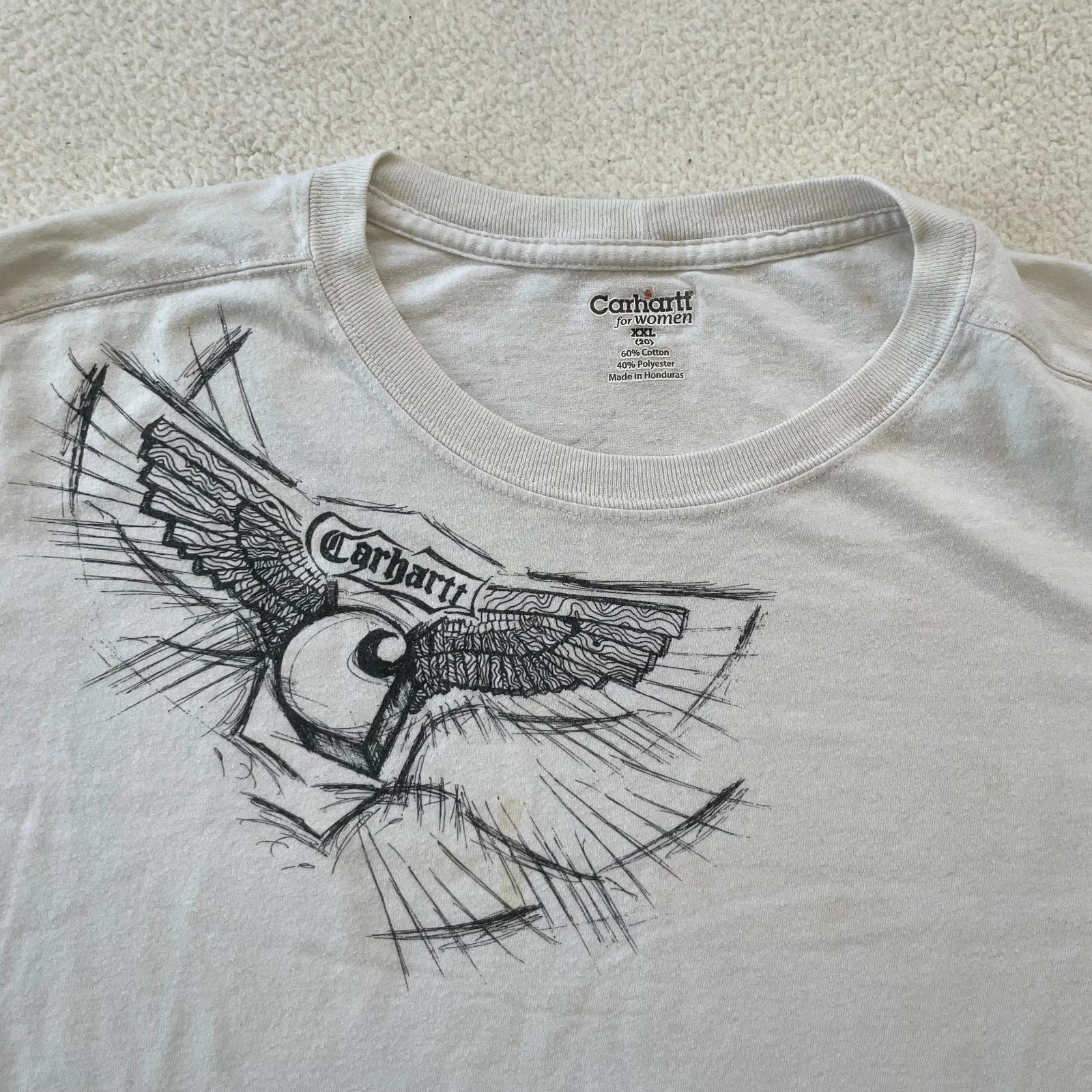 Carhartt Graphic Tshirt Distressed Thrashed White Women XXL Stains Skater Grunge