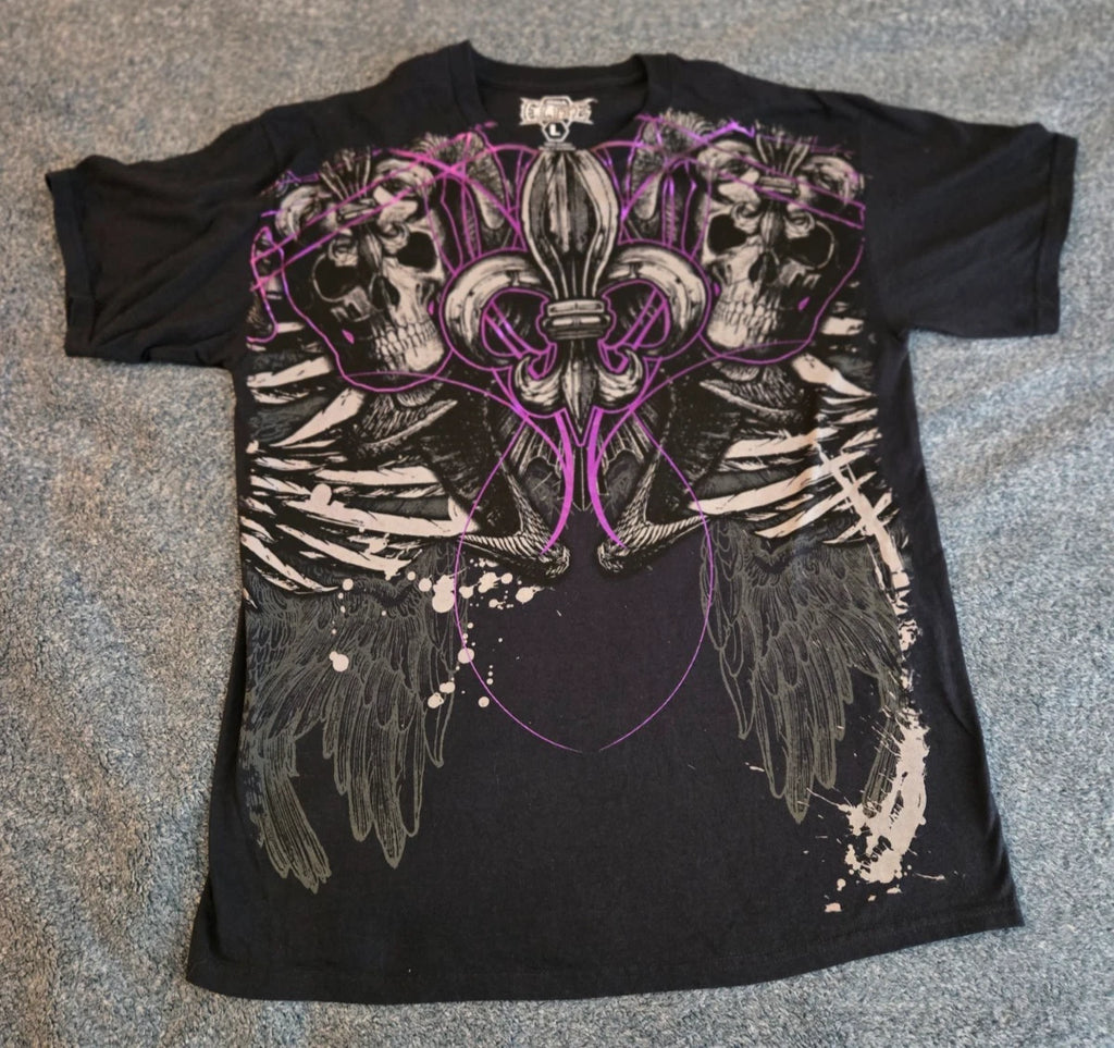 MMA Elite Shirt Mens Large Black Y2K Grunge Skull Gothic Skater Emo