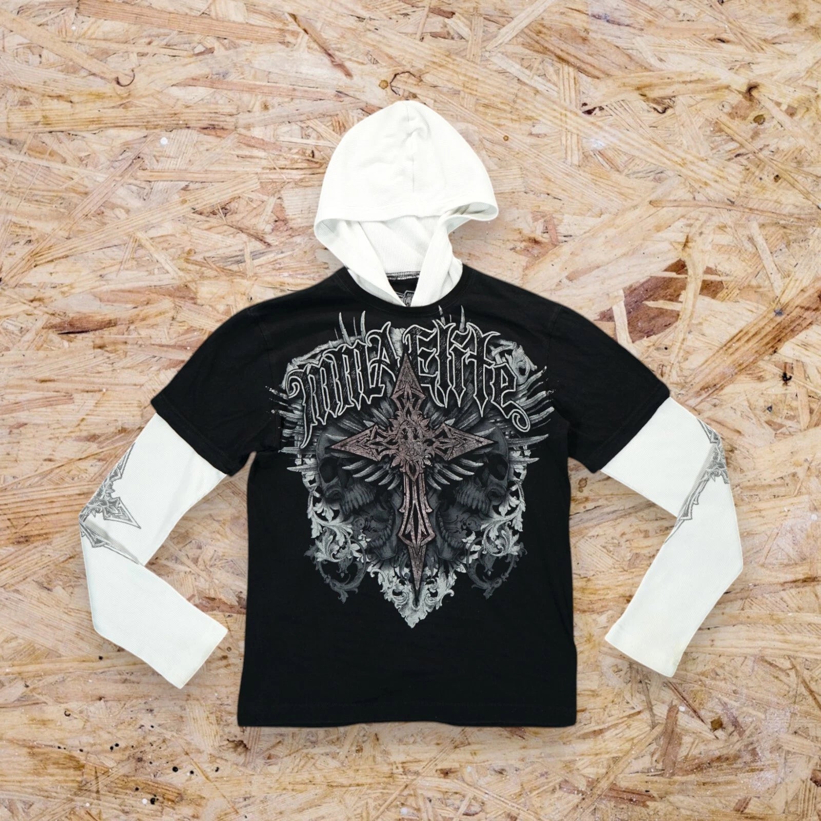 Y2K MMA Elite Thermal Layered Long Sleeve Shirt Grunge Goth Mens Medium Rare