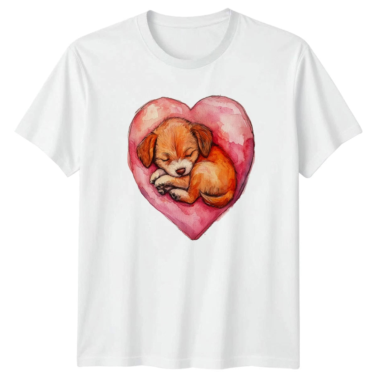Sleeping Puppy Heart Watercolor Dogs Mens T-Shirt Womens Tee Graphic Top