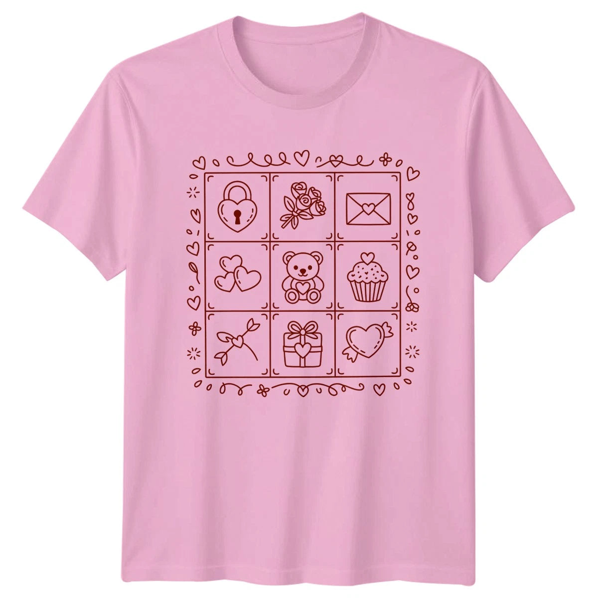 Cute Valentines Day Symbols Grid T-Shirt Romantic Love Valentines Gift
