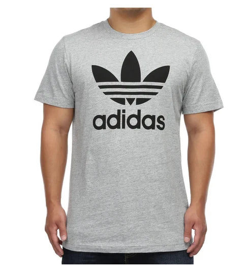 ADIDAS Vintage Trefoil Logo HEATHER GREY Regular Fit Short Sleeve  T-shirt NWT