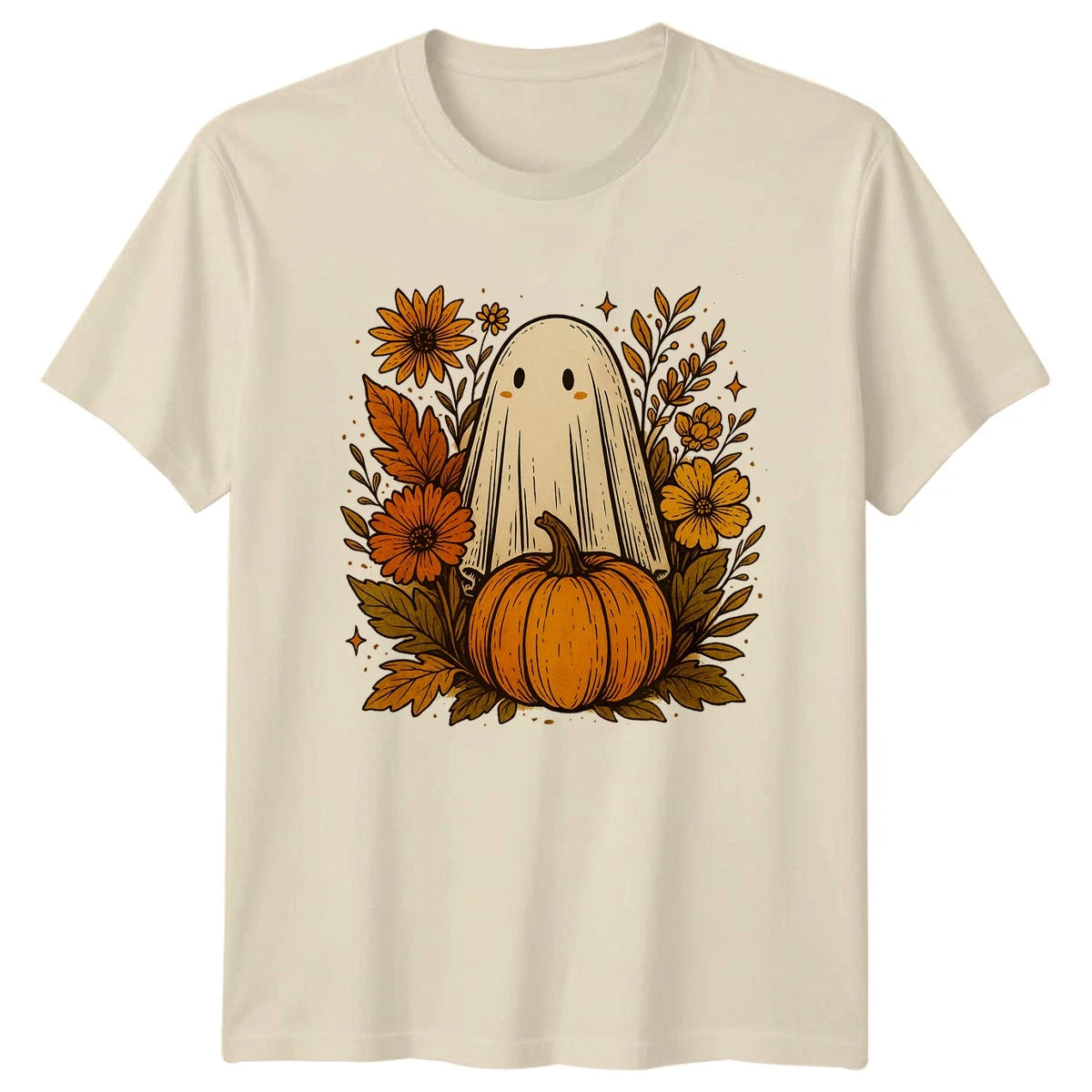 Cute Ghost and Pumpkin T-Shirt Autumn Fall Seasonal Gift For Him And Her