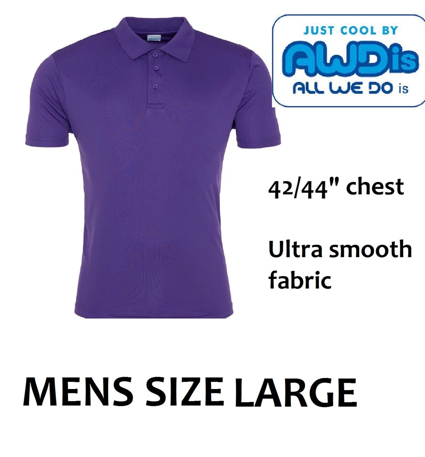 Mens polo shirt Size Large 42/44" chest Purple Just Cool AWDIS Style  JC021, NEW