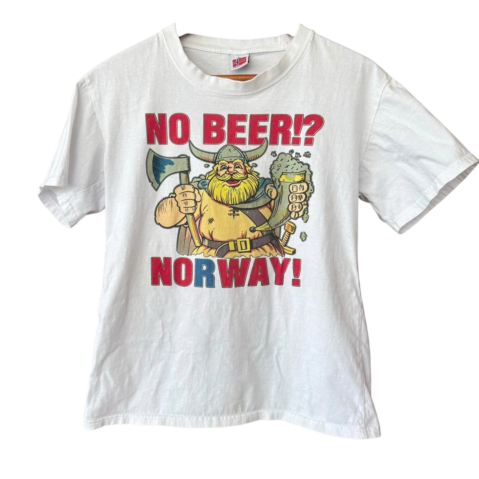Norway Design No Beer Norway Viking T Shirt Funny Axe And Sword Size Medium