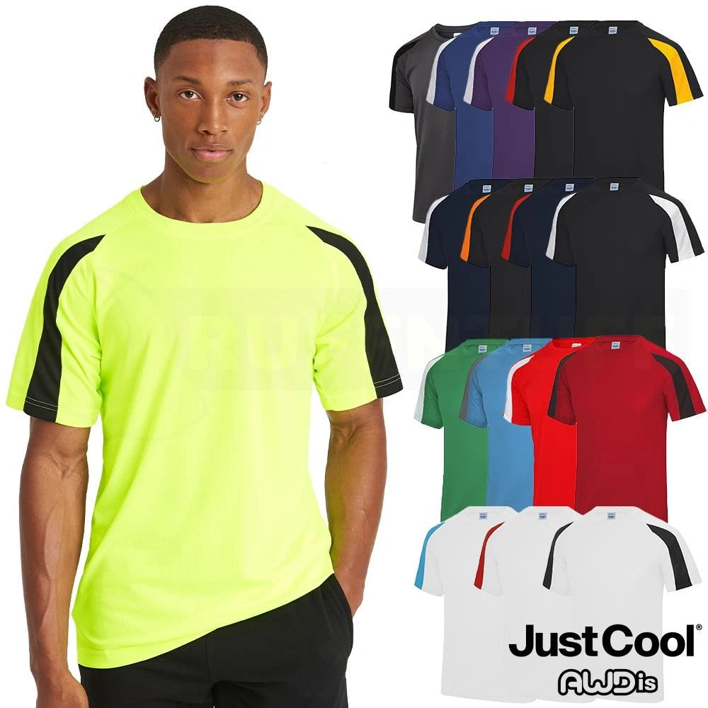 Mens Quick Dry Contrast Cool T-Shirt Polyester Sports Running Gym Top Tee AWDis
