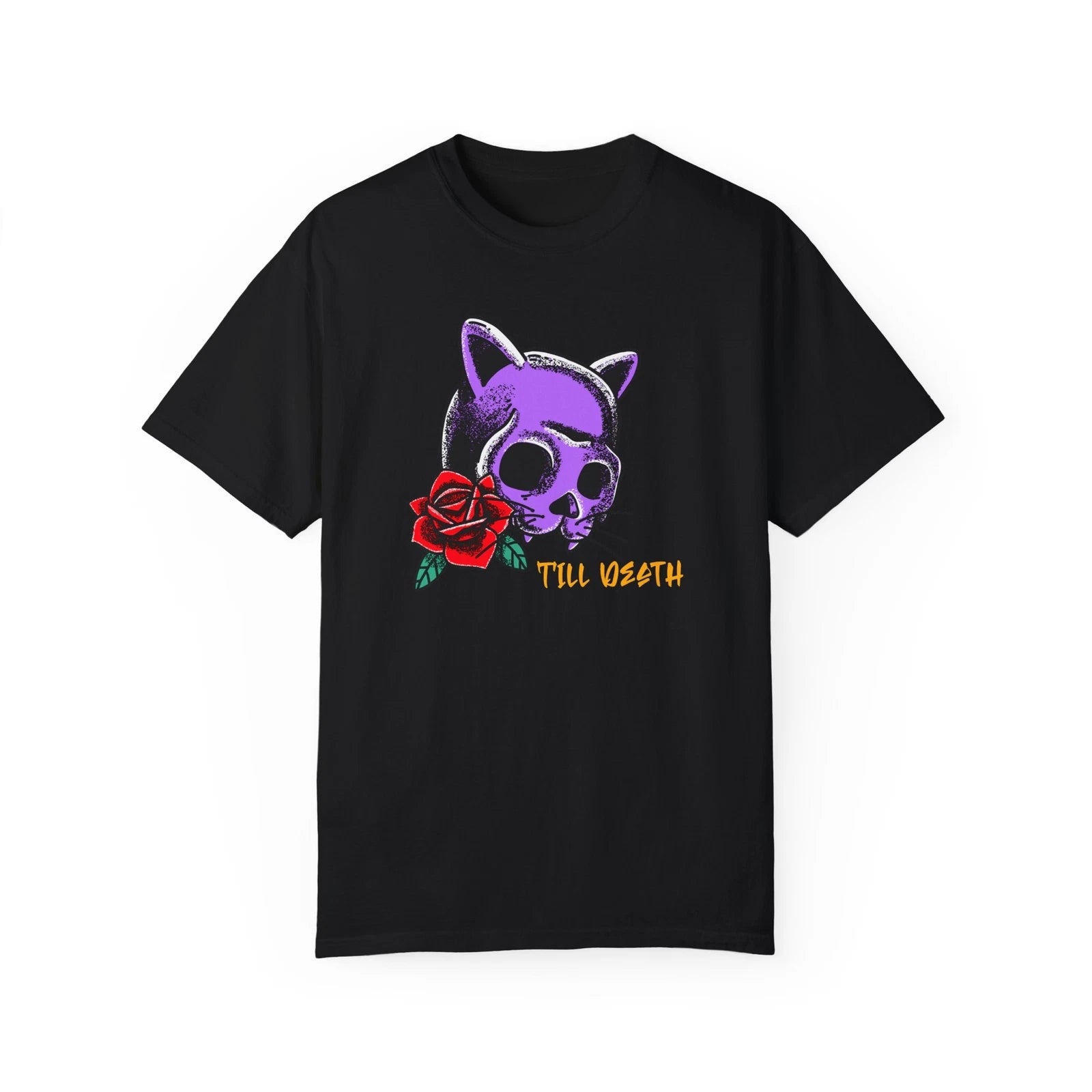 Cat Skull and Rose Unisex T-shirt, Till Death Tee, Goth Graphic Shirt,