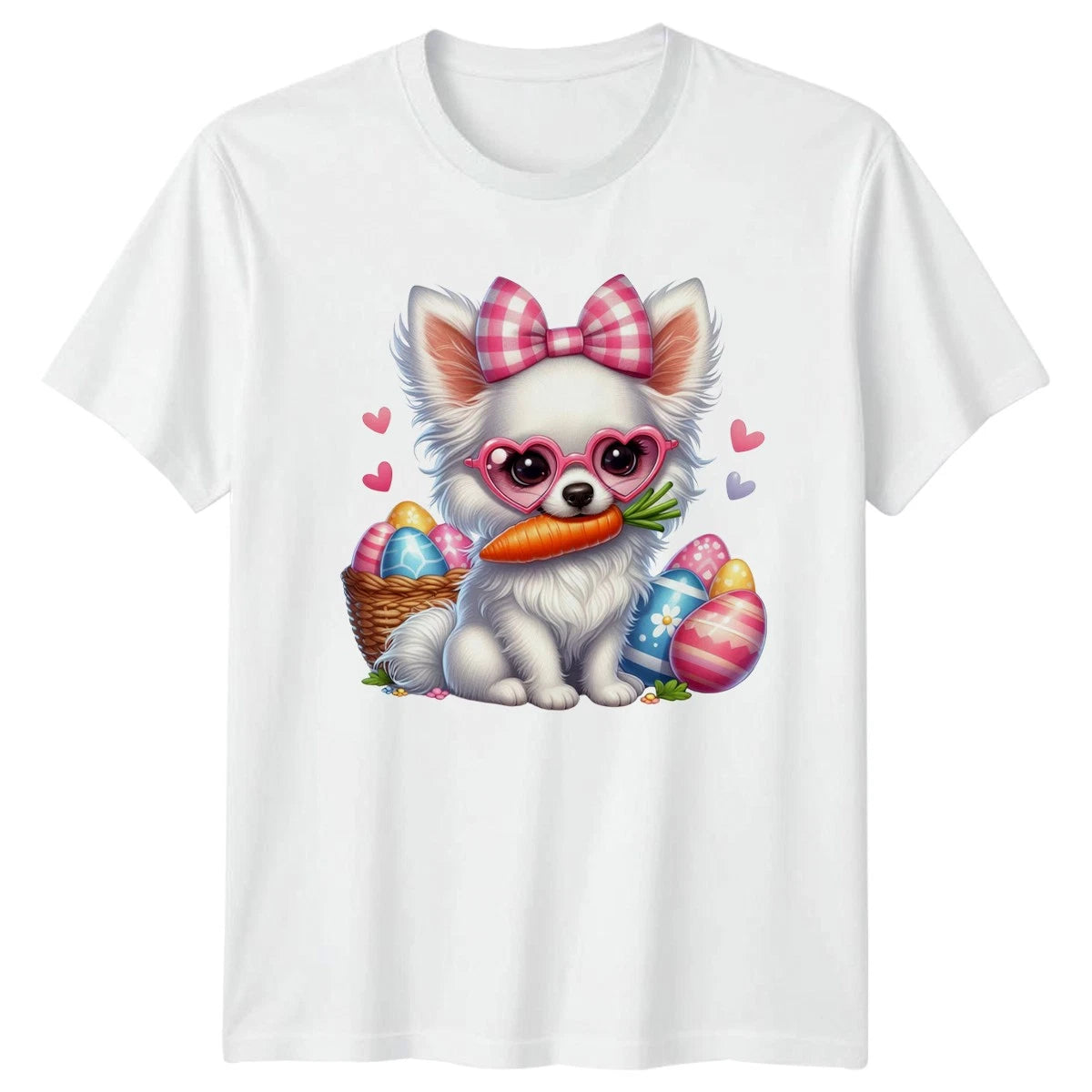 Cute Chihuahua Dog Wearing Heart Womens T-Shirt Puppy Easter Easter Gift For Her