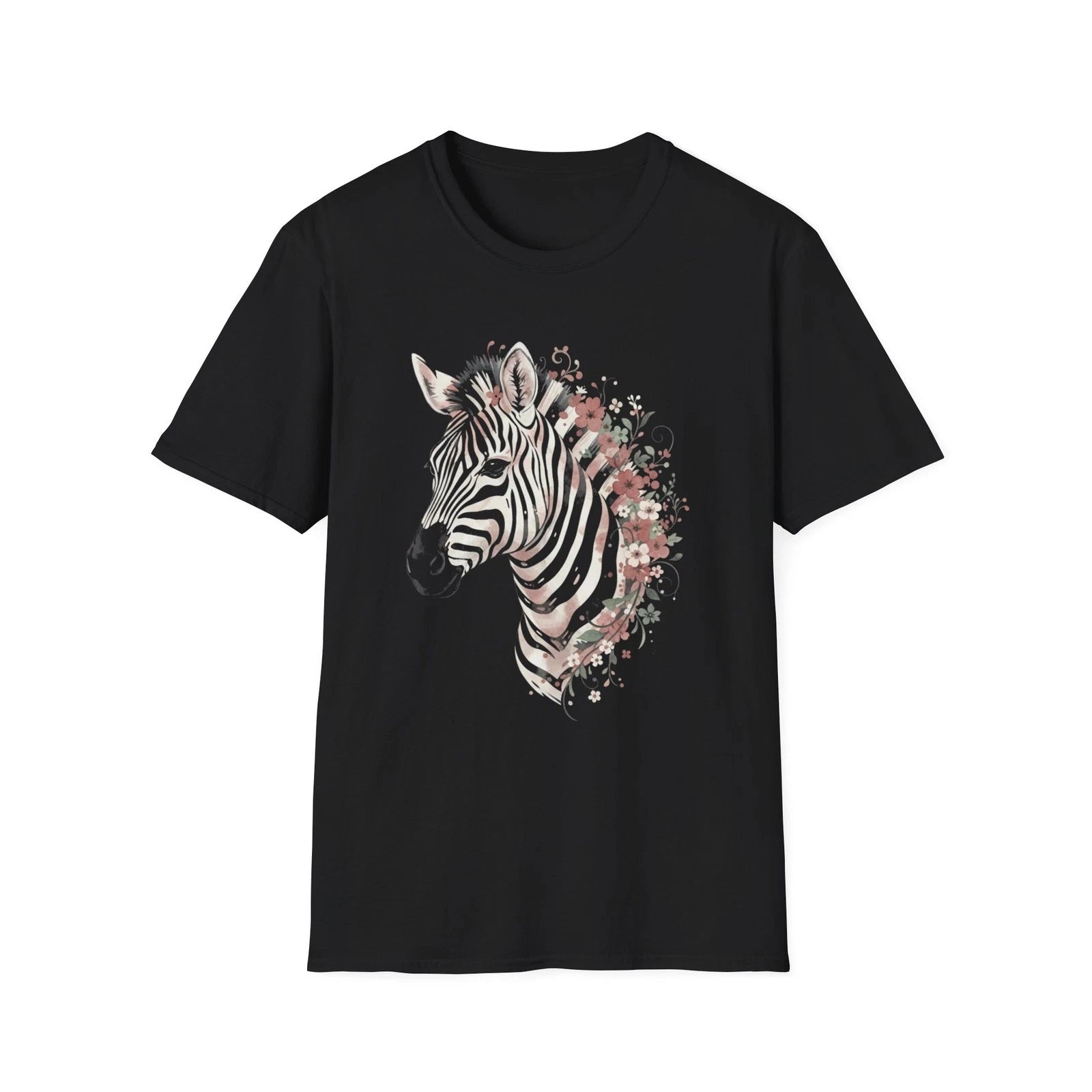 Zebra Floral Watercolor Vintage Black Tee Nature Aesthetic Graphic T-Shirt