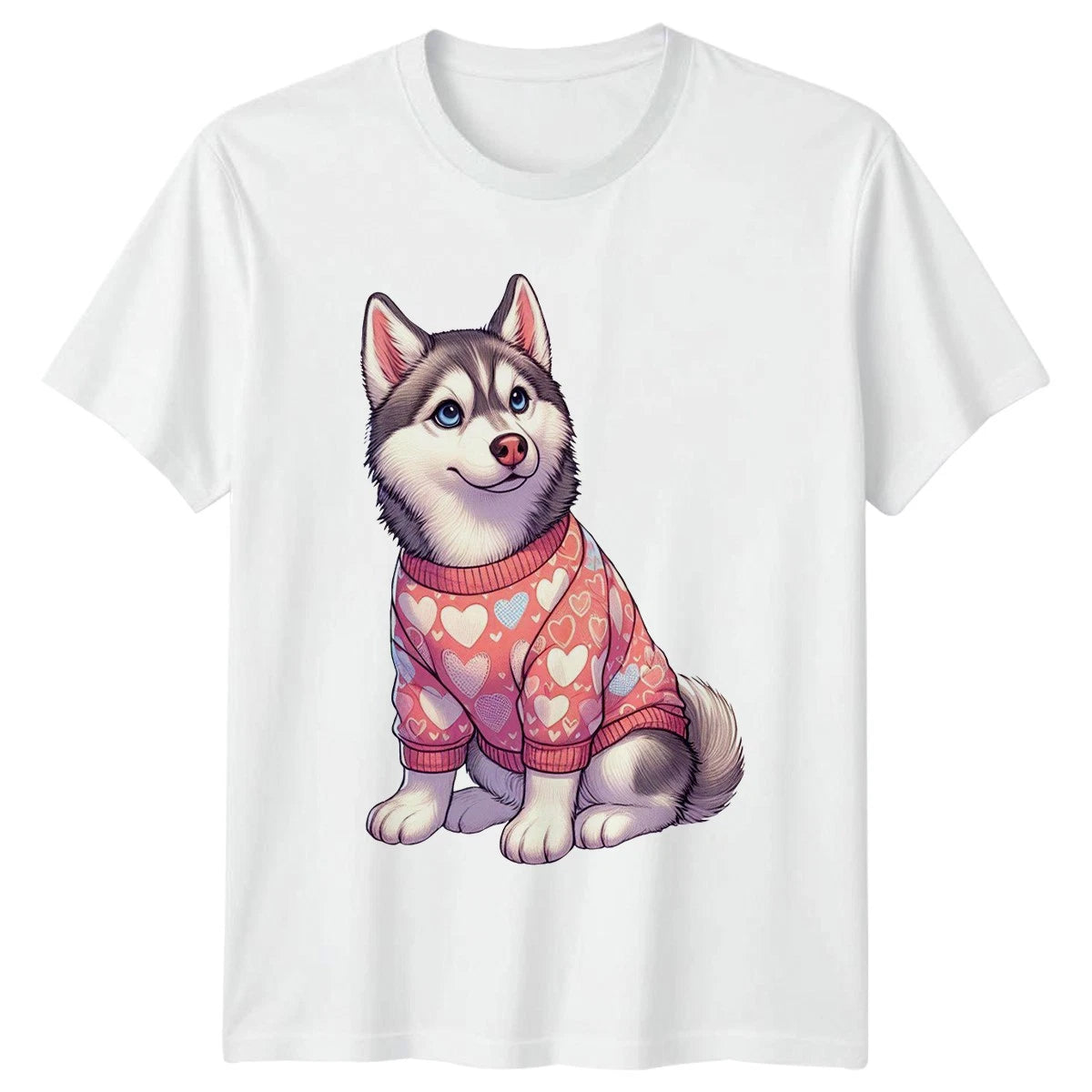 Cute Husky Puppy Dog Wearing Womens T-Shirt Siberian Husky Valentines Day