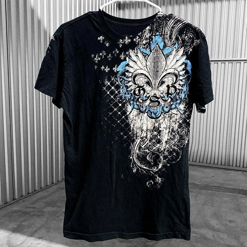 00s Y2K Fluer De Lis Grunge Archaic Affliction Shirt Sz S/M