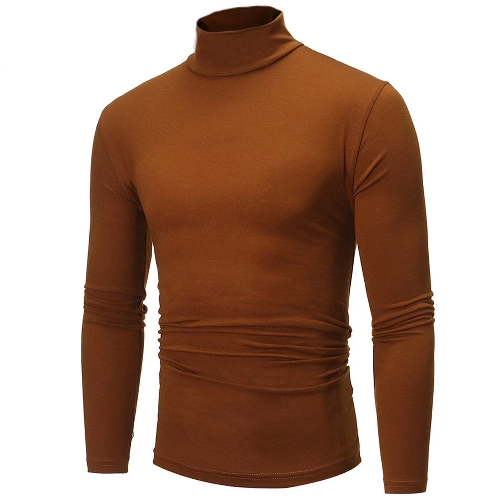 Everyday Casual Men's Turtleneck Stretch Fabric Ribbed Neck Lightweight Knit