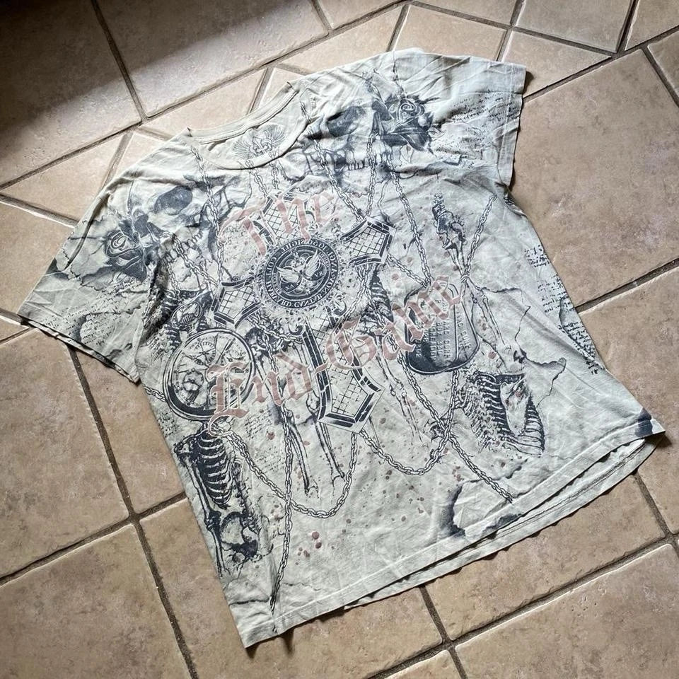 Y2k Grunge Style Xzavier Aop Skull Graphic Shirt Size Xlrg Mens