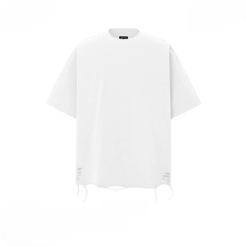 Men's Distressed Oversized T-Shirt Ripped Hem Streetwear Y2K Vintage Black White