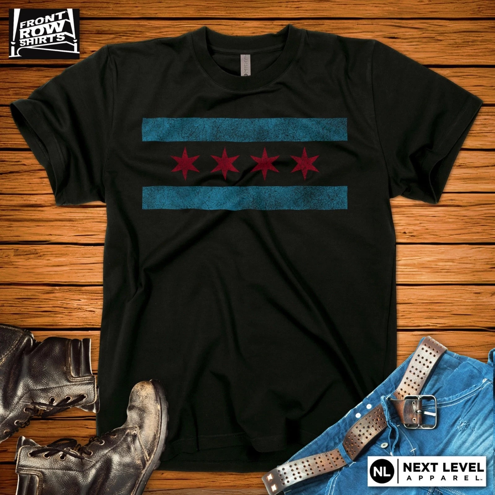 GRUNGE CHICAGO FLAG T-SHIRT