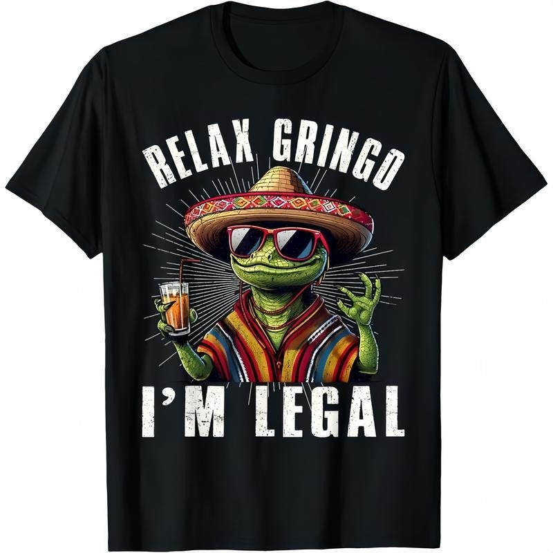 shirts - Cotton Short Sleeve Relax Gringo Swoosh'Bat brand Legal Mexican Lizard Funny T-Shirt for Men Women