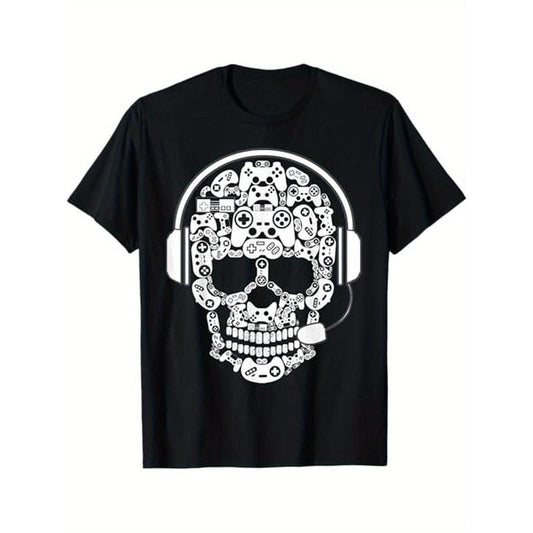 skull Gamer funny Video Game men Boys Gaming T-Shirt, 100% Cotton, Halloween Thanksgiving Christmas Gift for Men Women Dad Mom Friends, S-XXXL, Black made in usa